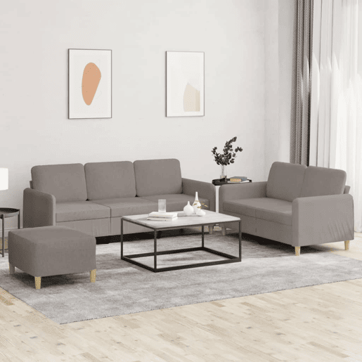 vidaXL 3 pcs conjunto de sofás com almofadões tecido cinza-acastanhado vidaXL 3 pcs conjunto de sofás com almofadões tecido cinza-acastanhado