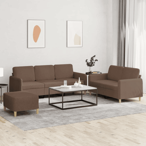 vidaXL 3 pcs conjunto de sofás com almofadões tecido castanho