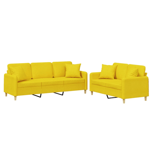 vidaXL 2 pcs conjunto de sofás com almofadas tecido amarelo-claro vidaXL 2 pcs conjunto de sofás com almofadas tecido amarelo-claro