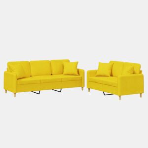vidaXL 2 pcs conjunto de sofás com almofadas tecido amarelo-claro