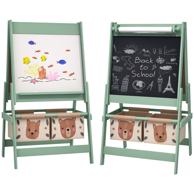 Aiyaplay caballete para niños 3 en 1 caballete infantil de doble cara caballete de arte con rollo de papel pizarras y 2 cestas de almacenamiento 54x46,5x93 cm verde