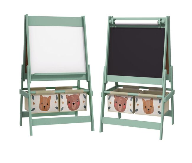 Aiyaplay caballete para niños 3 en 1 caballete infantil de doble cara de arte con rollo de papel pizarras y 2 cestas de almacenamiento 54x46,5x93 cm