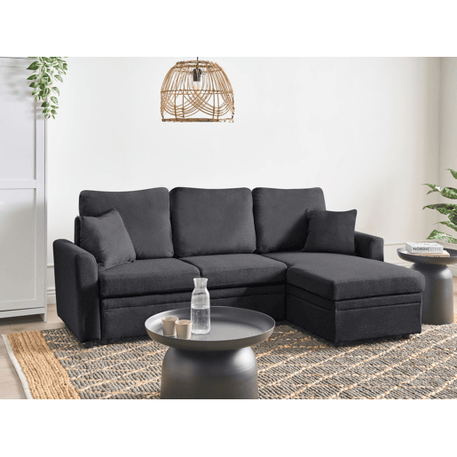 Sofá-cama de canto NASSJO Linho sintético Preto 3 lugares à esquerda