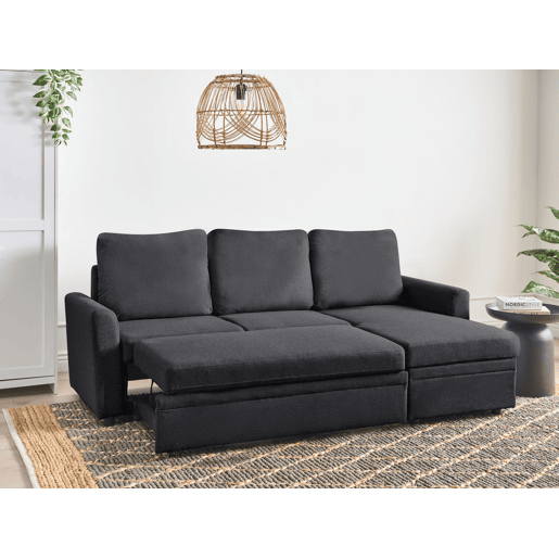 Sofá-cama de canto NASSJO Linho sintético Preto 3 lugares à esquerda