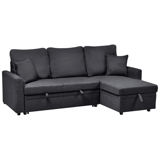 Sofá-cama de canto NASSJO Linho sintético Preto 3 lugares à esquerda