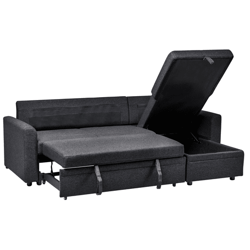 Sofá-cama de canto NASSJO Linho sintético Preto 3 lugares à esquerda