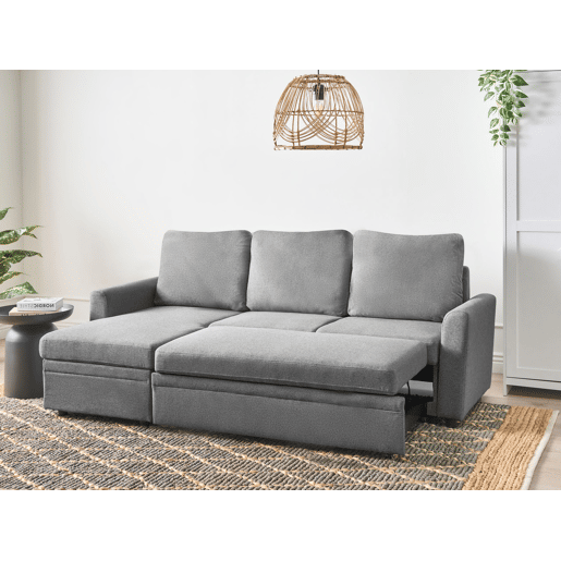 Sofá-cama de canto NASSJO Linho sintético Cinzento 3 lugares à direita