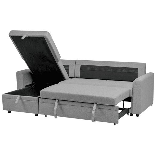 Sofá-cama de canto NASSJO Linho sintético Cinzento 3 lugares à direita