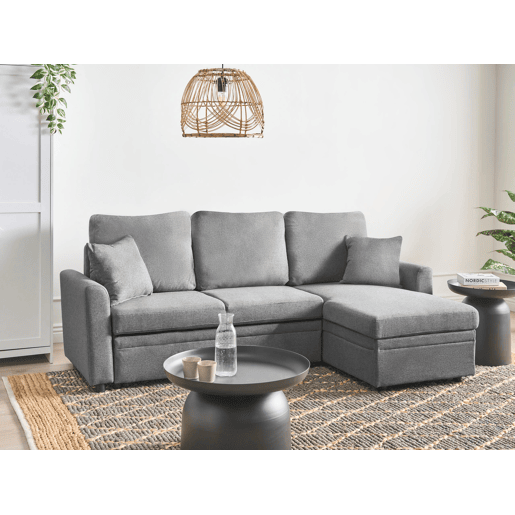 Sofá-cama de canto NASSJO Linho sintético Cinzento 3 lugares à esquerda