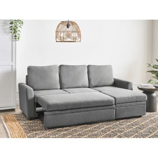 Sofá-cama de canto NASSJO Linho sintético Cinzento 3 lugares à esquerda