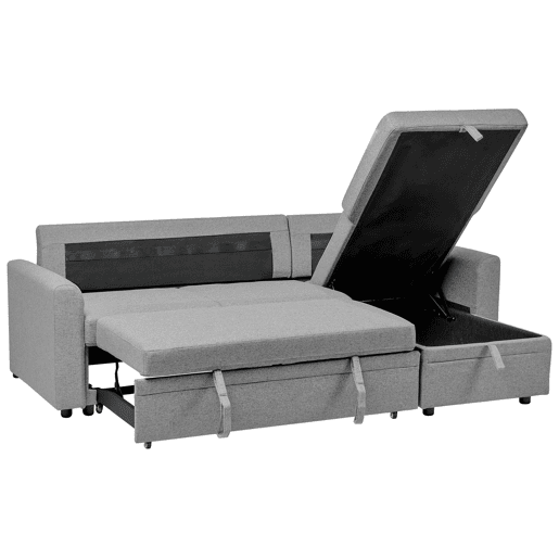 Sofá-cama de canto NASSJO Linho sintético Cinzento 3 lugares à esquerda