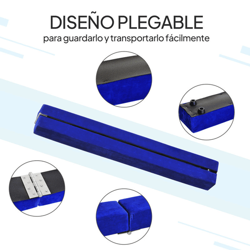 HOMCOM Barra de Equilíbrio Ginástica Dobrável 210 cm Barra de Ginástica Artística Viga de Equilíbrio para Crianças Iniciantes e Ginastas Profissionais para Treino em Casa 210x10x6,5 cm Azul