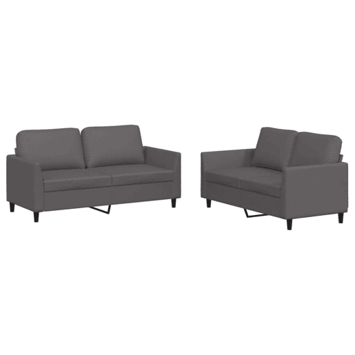 vidaXL 2 pcs conjunto de sofás c almofadões couro artificial cinzento