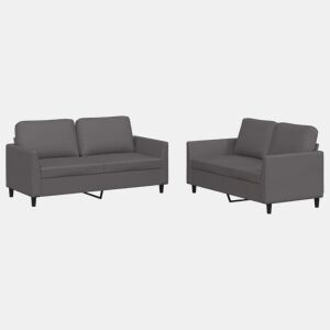 vidaXL 2 pcs conjunto de sofás c almofadões couro artificial cinzento