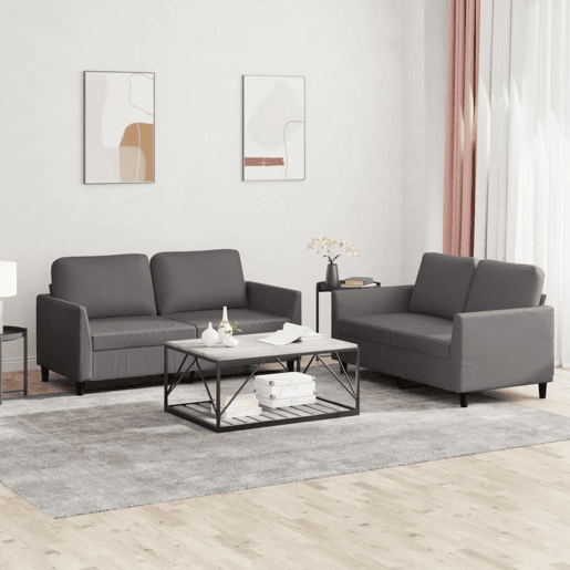 vidaXL 2 pcs conjunto de sofás c almofadões couro artificial cinzento