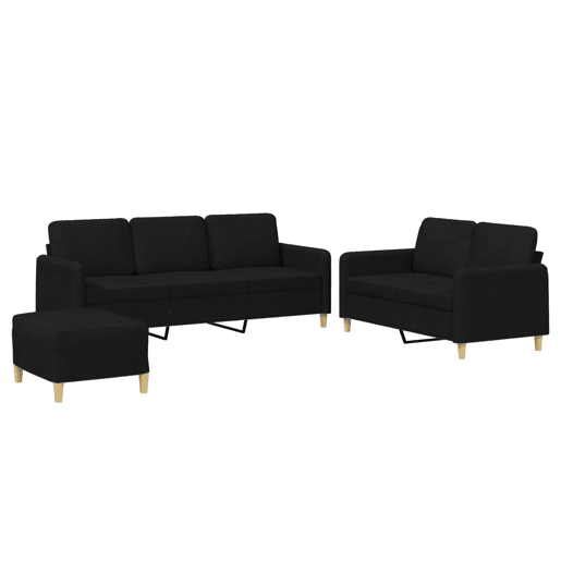 vidaXL 3 pcs conjunto de sofás com almofadões tecido preto