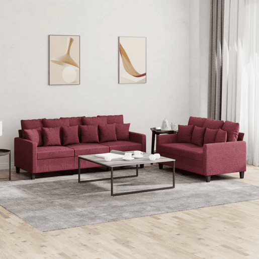 vidaXL 2 pcs conjunto de sofás com almofadões tecido vermelho tinto vidaXL 2 pcs conjunto de sofás com almofadões tecido vermelho tinto