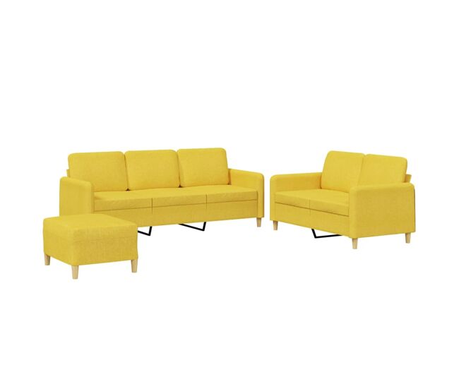 Vidaxl juego de sofás con cojines 3 piezas tela amarillo claro