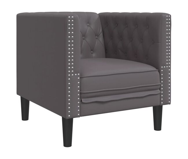 Vidaxl sillón chesterfield de cuero artificial gris