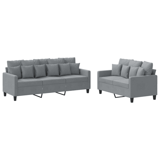 vidaXL 2 pcs conjunto de sofás com almofadões tecido cinzento-claro vidaXL 2 pcs conjunto de sofás com almofadões tecido cinzento-claro