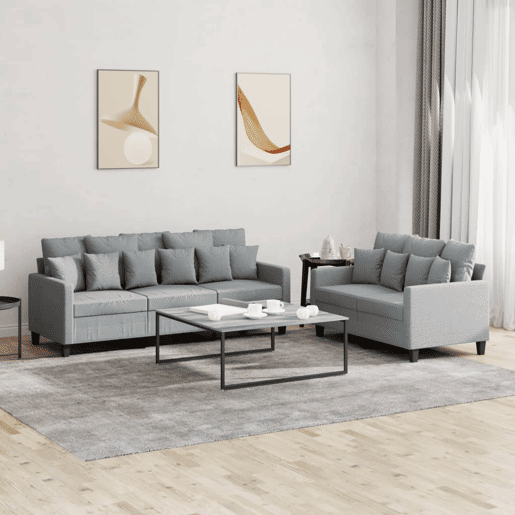 vidaXL 2 pcs conjunto de sofás com almofadões tecido cinzento-claro vidaXL 2 pcs conjunto de sofás com almofadões tecido cinzento-claro
