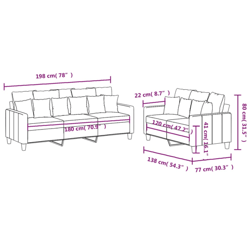 vidaXL 2 pcs conjunto de sofás com almofadões tecido cinzento-claro vidaXL 2 pcs conjunto de sofás com almofadões tecido cinzento-claro