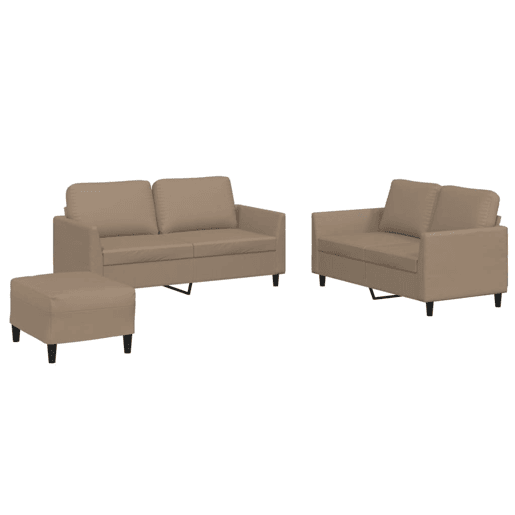 vidaXL 3 pcs conjunto sofás c almofadões couro artificial cappuccino