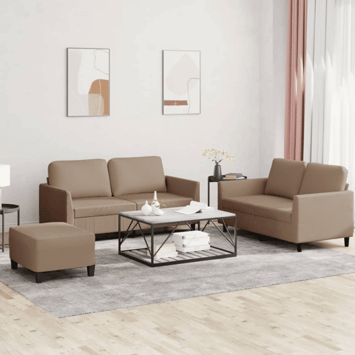 vidaXL 3 pcs conjunto sofás c almofadões couro artificial cappuccino