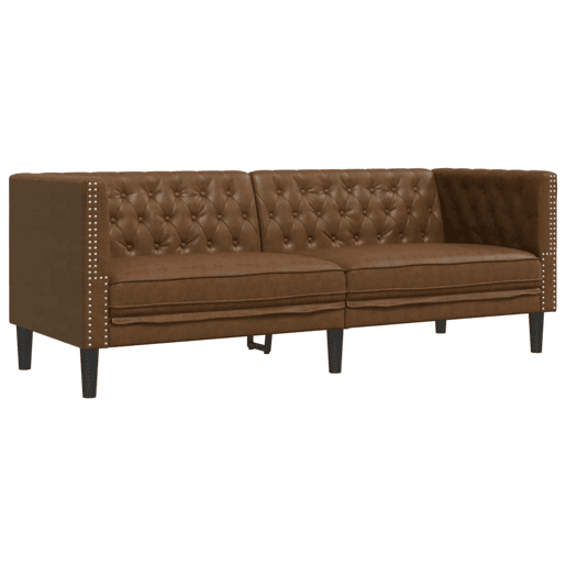 vidaXL Sofá chesterfield 3 lugares camurça artificial castanho vidaXL Sofá chesterfield 3 lugares camurça artificial castanho