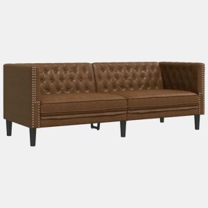vidaXL Sofá chesterfield 3 lugares camurça artificial castanho