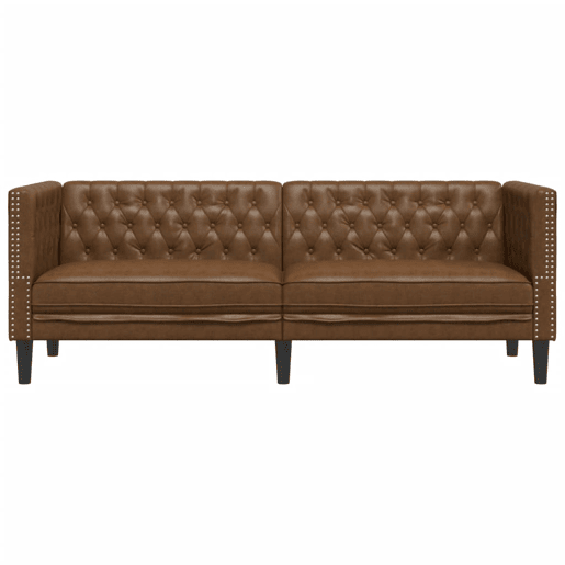 vidaXL Sofá chesterfield 3 lugares camurça artificial castanho vidaXL Sofá chesterfield 3 lugares camurça artificial castanho