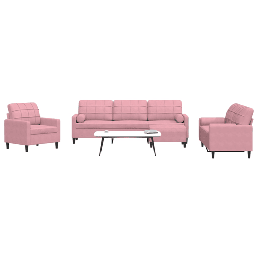 vidaXL 4 pcs conjunto de sofás com almofadões e rolos veludo rosa vidaXL 4 pcs conjunto de sofás com almofadões e rolos veludo rosa