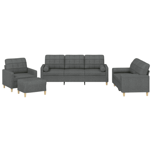 vidaXL 4 pcs conjunto de sofás com almofadas tecido cinzento-escuro