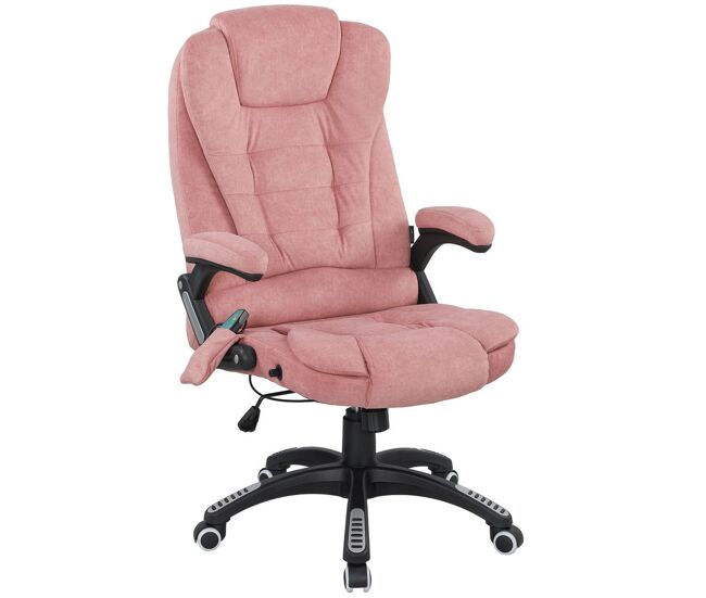 Vinsetto silla de oficina con masaje de 6 puntos silla de escritorio giratoria con función basculante con calefacción altura ajustable respaldo reclinable y mando a distancia 65x71x110-120 cm rosa