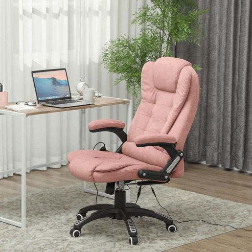 Vinsetto Cadeira de Massagem com 6 Pontos de Massagem Cadeira de Escritório Reclinável até 125° com Função de Aquecimento Altura Ajustável e Rodas para Estúdio 65x71x110-120 cm Rosa