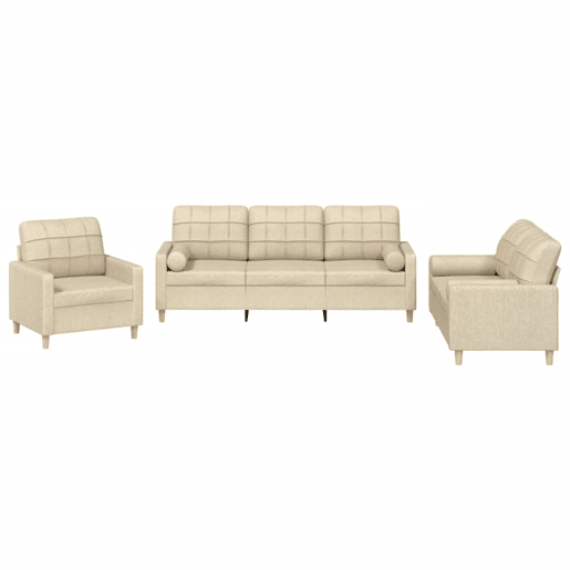 vidaXL 3 pcs conjunto de sofás com almofadas tecido cor creme vidaXL 3 pcs conjunto de sofás com almofadas tecido cor creme
