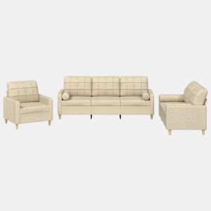 vidaXL 3 pcs conjunto de sofás com almofadas tecido cor creme