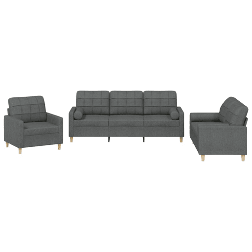 vidaXL 3 pcs conjunto de sofás com almofadas tecido cinzento-escuro