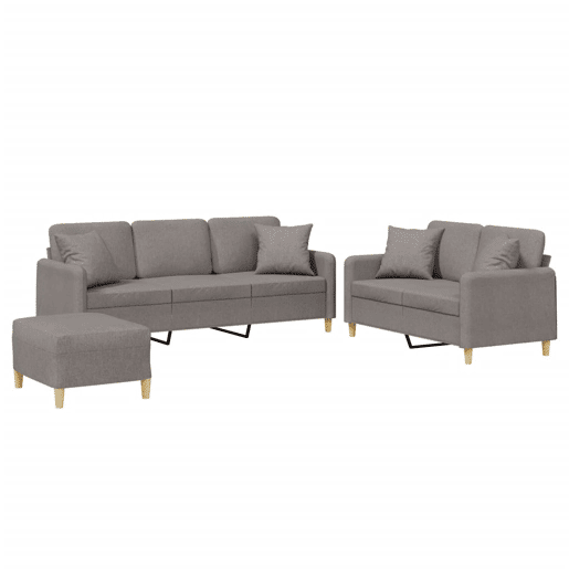 vidaXL 3 pcs conjunto de sofás com almofadas tecido cinza-acastanhado vidaXL 3 pcs conjunto de sofás com almofadas tecido cinza-acastanhado