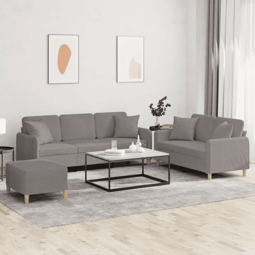 vidaXL 3 pcs conjunto de sofás com almofadas tecido cinza-acastanhado vidaXL 3 pcs conjunto de sofás com almofadas tecido cinza-acastanhado