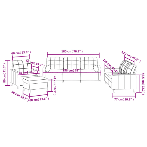 vidaXL 4 pcs conjunto de sofás com almofadas tecido preto
