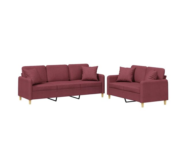 Vidaxl juego de sofás con cojines 2 piezas tela rojo tinto