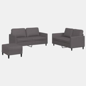 vidaXL 3 pcs conjunto de sofás c almofadões couro artificial cinzento