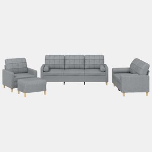 vidaXL 4 pcs conjunto de sofás com almofadas tecido cinzento-claro