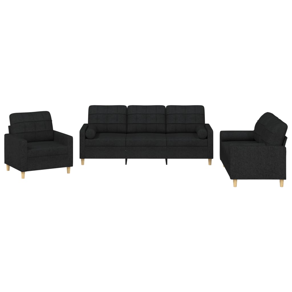 vidaxl juego de sofas con cojines 3 piezas tela negro