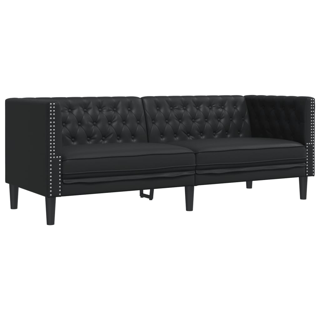 vidaxl sofa chesterfield de 3 plazas cuero artificial negro