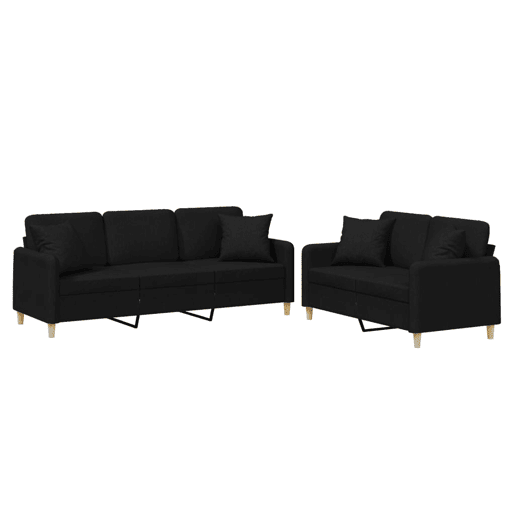 vidaXL 2 pcs conjunto de sofás com almofadas tecido preto vidaXL 2 pcs conjunto de sofás com almofadas tecido preto