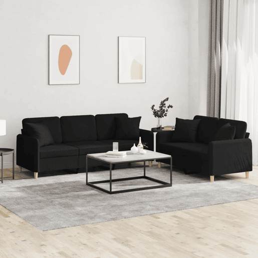 vidaXL 2 pcs conjunto de sofás com almofadas tecido preto vidaXL 2 pcs conjunto de sofás com almofadas tecido preto