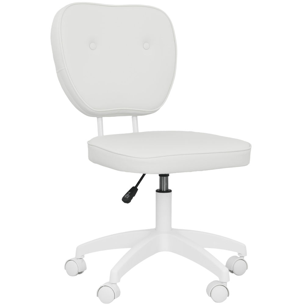 Vinsetto silla de escritorio tapizada en pu silla de oficina giratoria con altura ajustable sin brazos carga 120 kg para estudio dormitorio 46x59x82-92 cm blanco