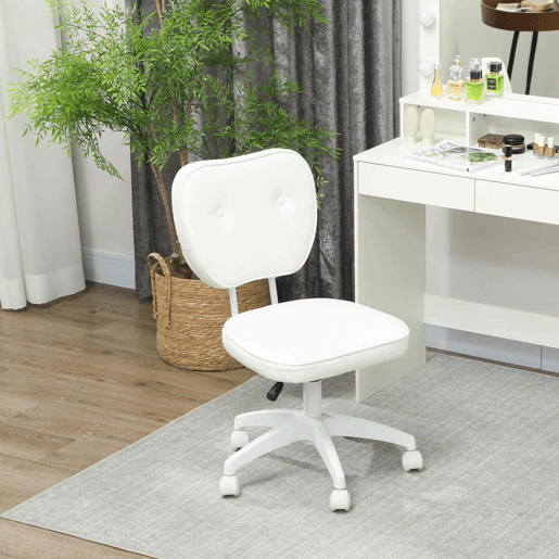 Vinsetto Cadeira de Escritório Estofada em PU Cadeira de Escritório Giratória com Altura Ajustável Sem Braços Carga 120 kg Cadeira de Estudo Dormitório 46x59x82-92 cm Branco